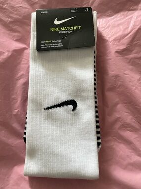 NWT Nike MatchFit Knee High Athletic Socks - White with Black Swoosh